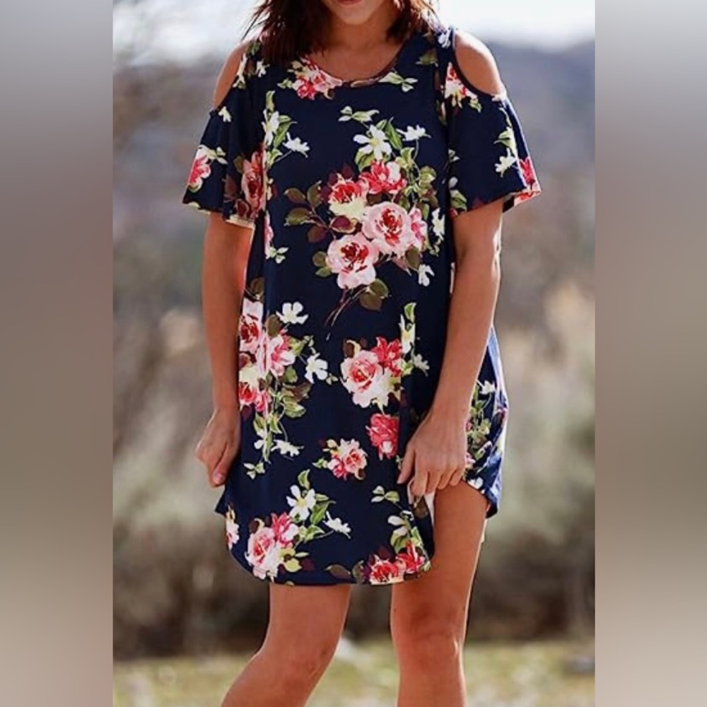 Blue Floral Cold Shoulder midi Dress size large